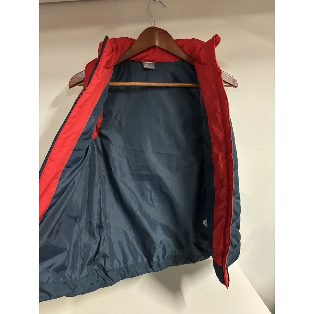 PUMA Boys Puffer Vest Full Zip Stand-Up Collar Red/White/Blue M(10-12)